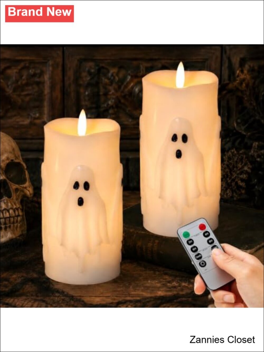 👻 Ghost Flameless Candles 2 Pcs Real Wax Melted-Edge LED Remote Timer